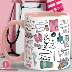 Nursing Is A Work Of Heart - Personalized Nurse Accent Mug