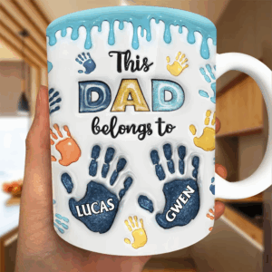 This Dad Grandpa Belongs To Handprints Icon - 3D Inflated Effect Printed, Personalized White Edge-to-Edge Mug