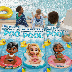 Life Is Better At Grandma And Grandpa's Pool - Personalized Beach Towel