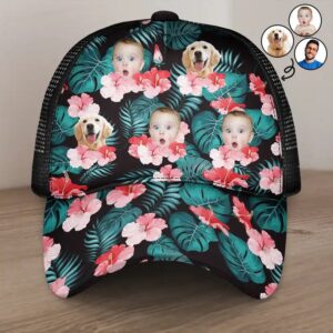 Custom Photo Beach Summer Tropical Fun Face Vacation Vibe - Personalized Mesh-back Casual Cap