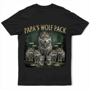 Realistic Art Papa Dad Wolf Pack - Personalized T Shirt