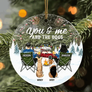 You And Me And The Dogs Camping Christmas - Personalized Stained Glass Ornament
