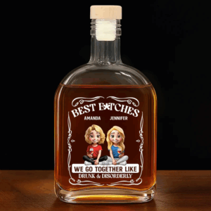 3D Effect Sitting Besties We Go Together - Personalized Whiskey Bottle