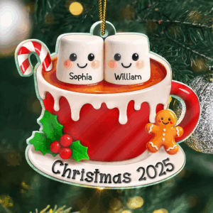 Marshmallow Christmas Hot Cocoa Couple New Married Family - Personalized Custom Shaped Acrylic Ornament
