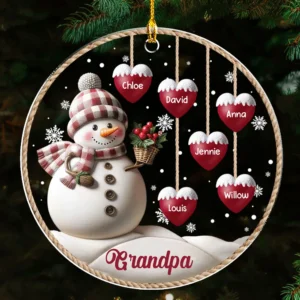 Happy Christmas Snowman Grandma Version 2 - Personalized Custom 3D Inflated Effect Acrylic Ornament